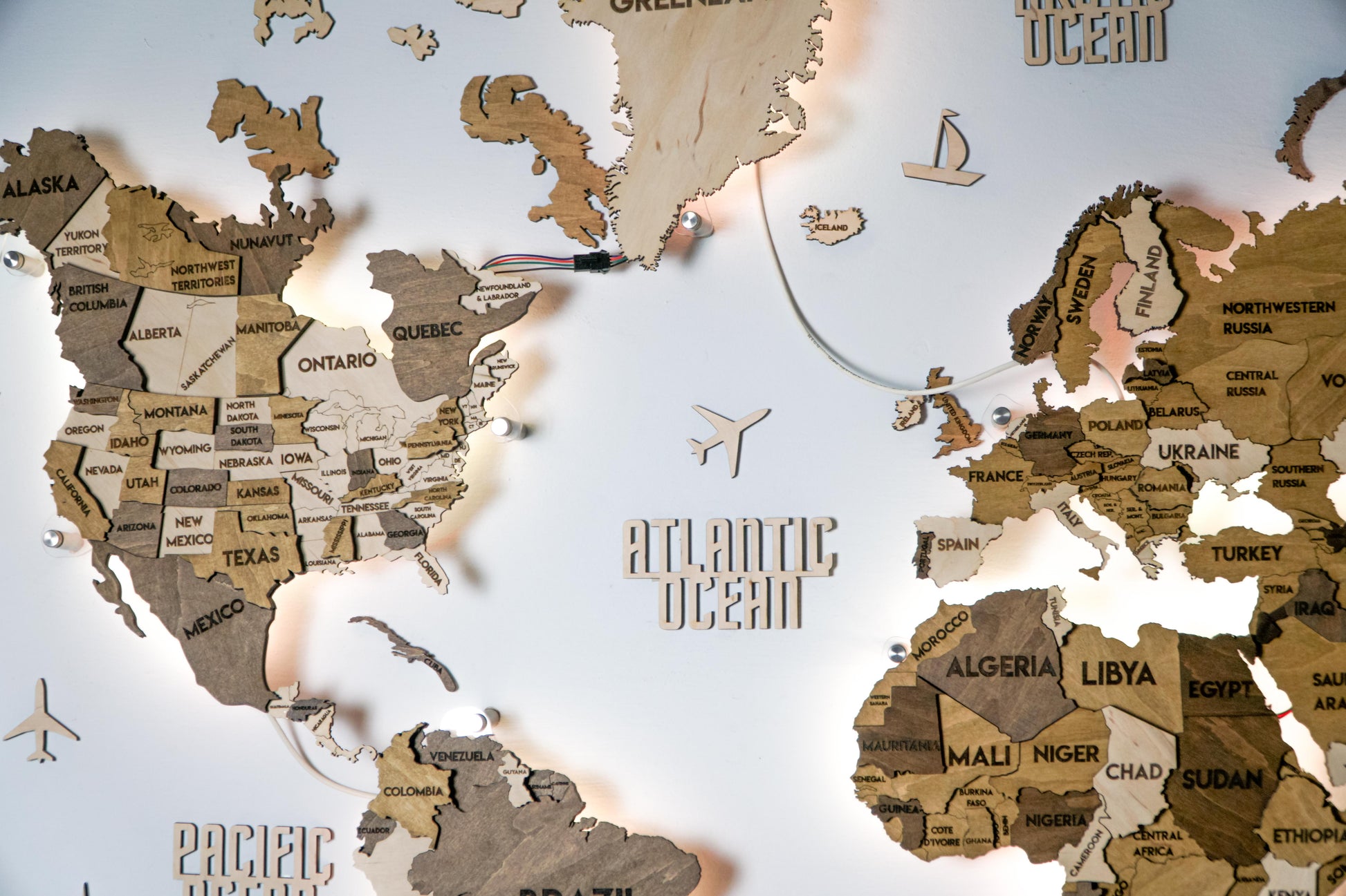 LED 3D Wooden Multilayer world map color Terra