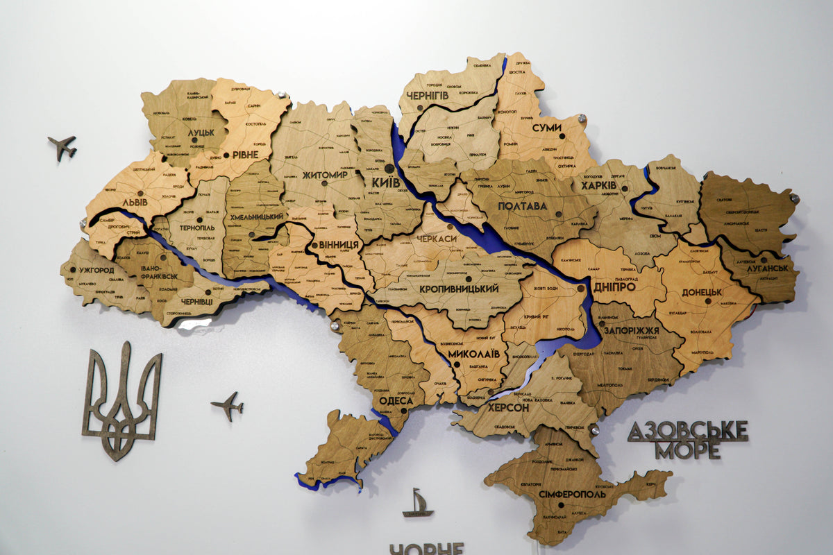Detailed multilayer Ukraine LED map with backlighting of rivers color Light Tree