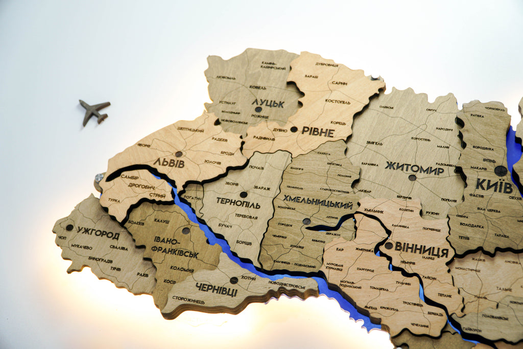 Detailed multilayer Ukraine LED map with backlighting of rivers color Light Tree