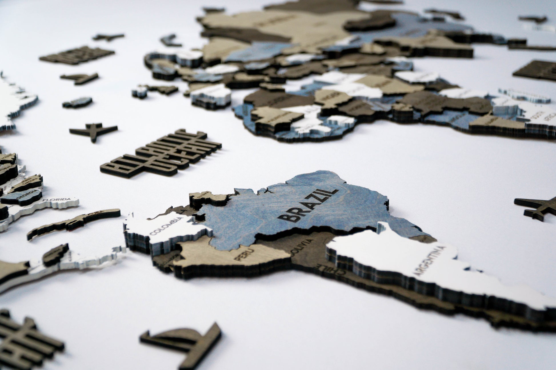 3D Wooden Multilayer world map color Loft