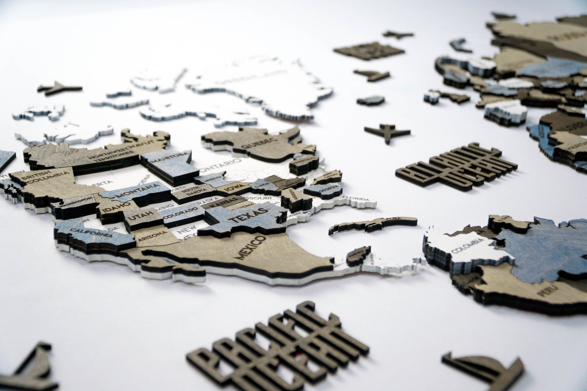 3D Wooden Multilayer world map color Loft