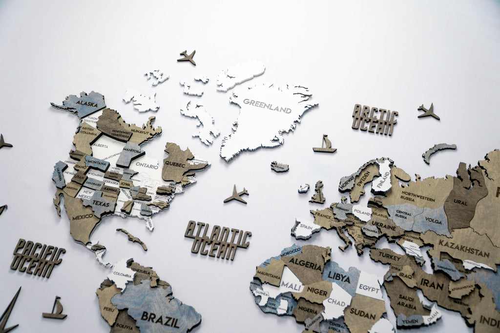 3D Wooden Multilayer world map color Loft