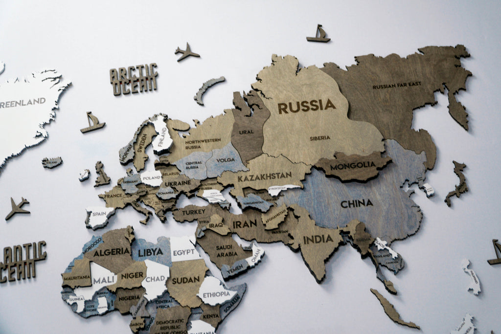 3D Wooden Multilayer world map color Loft