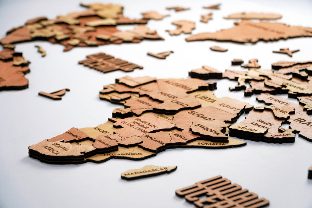 3D Wooden Multilayer world map color Sunrise