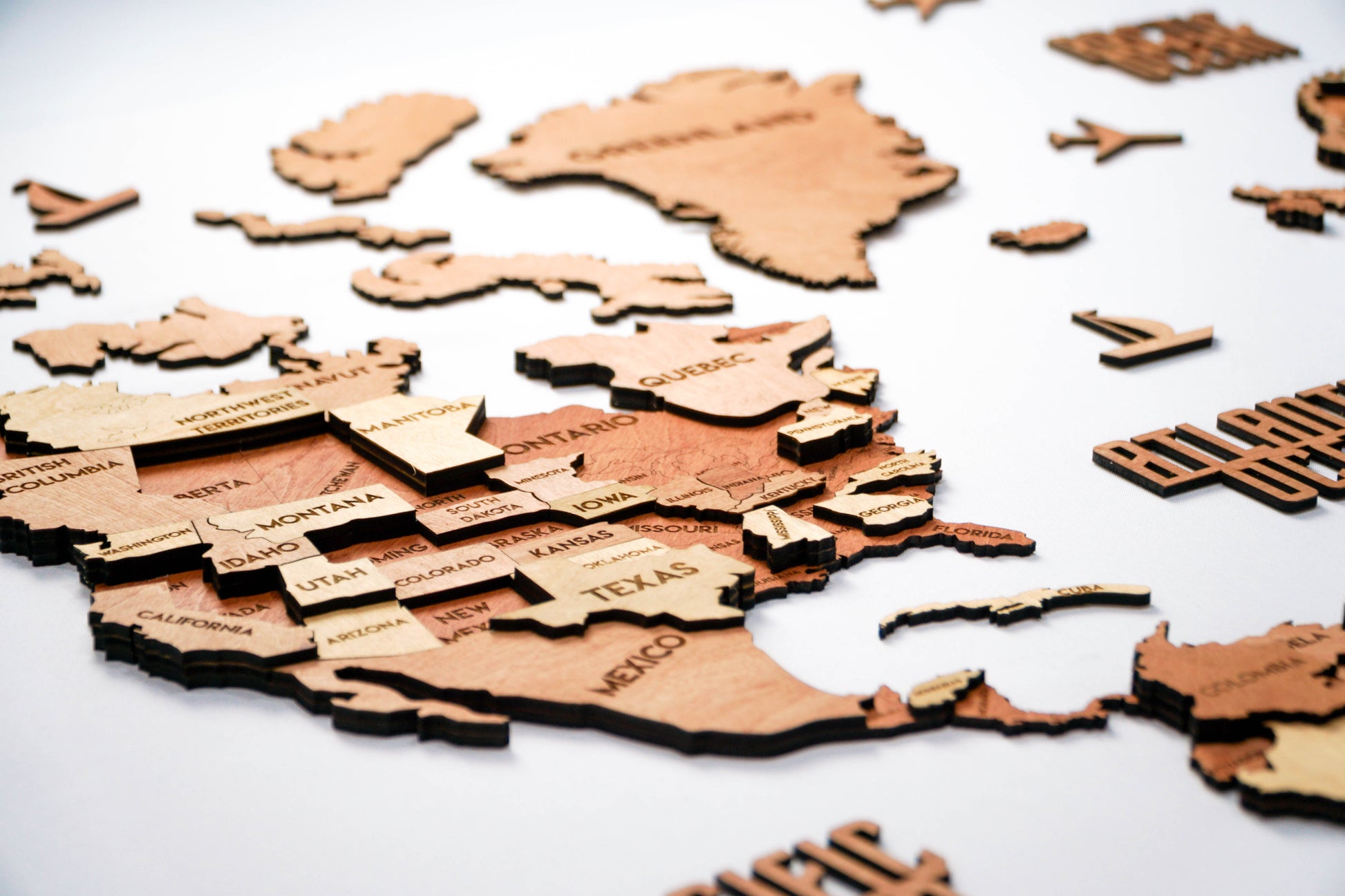 3D Wooden Multilayer world map color Sunrise