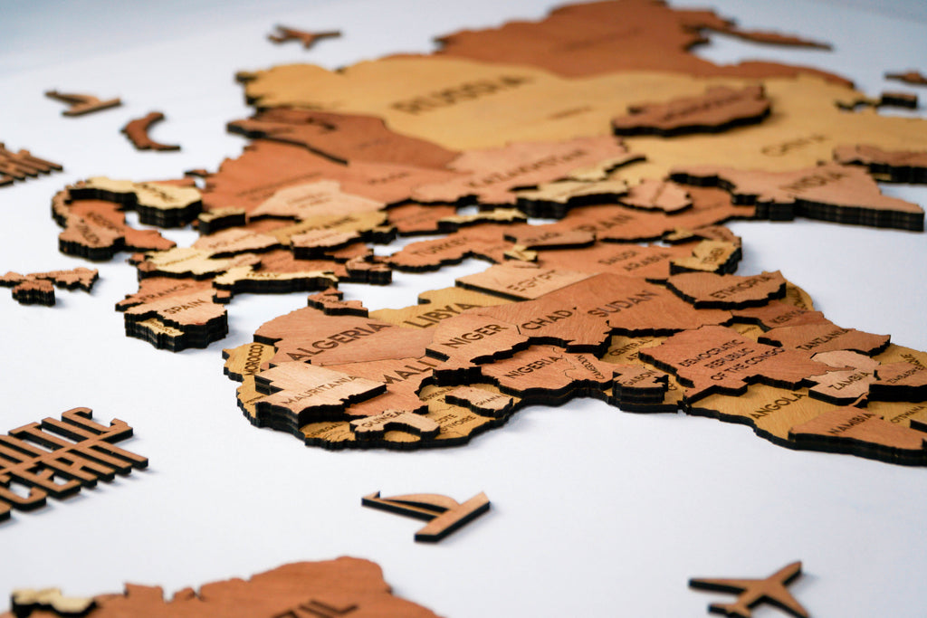 3D Wooden Multilayer world map color Sunrise