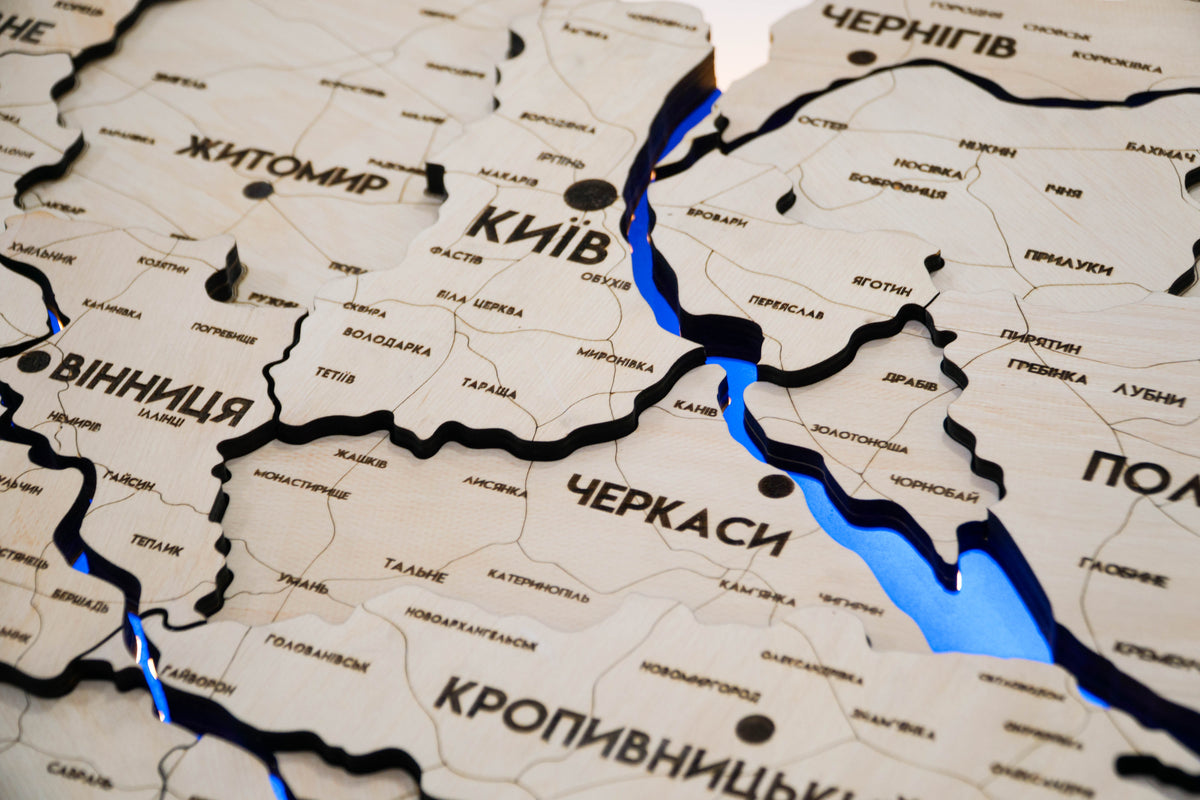 Multilayer Ukraine LED map with backlighting of rivers color Natural
