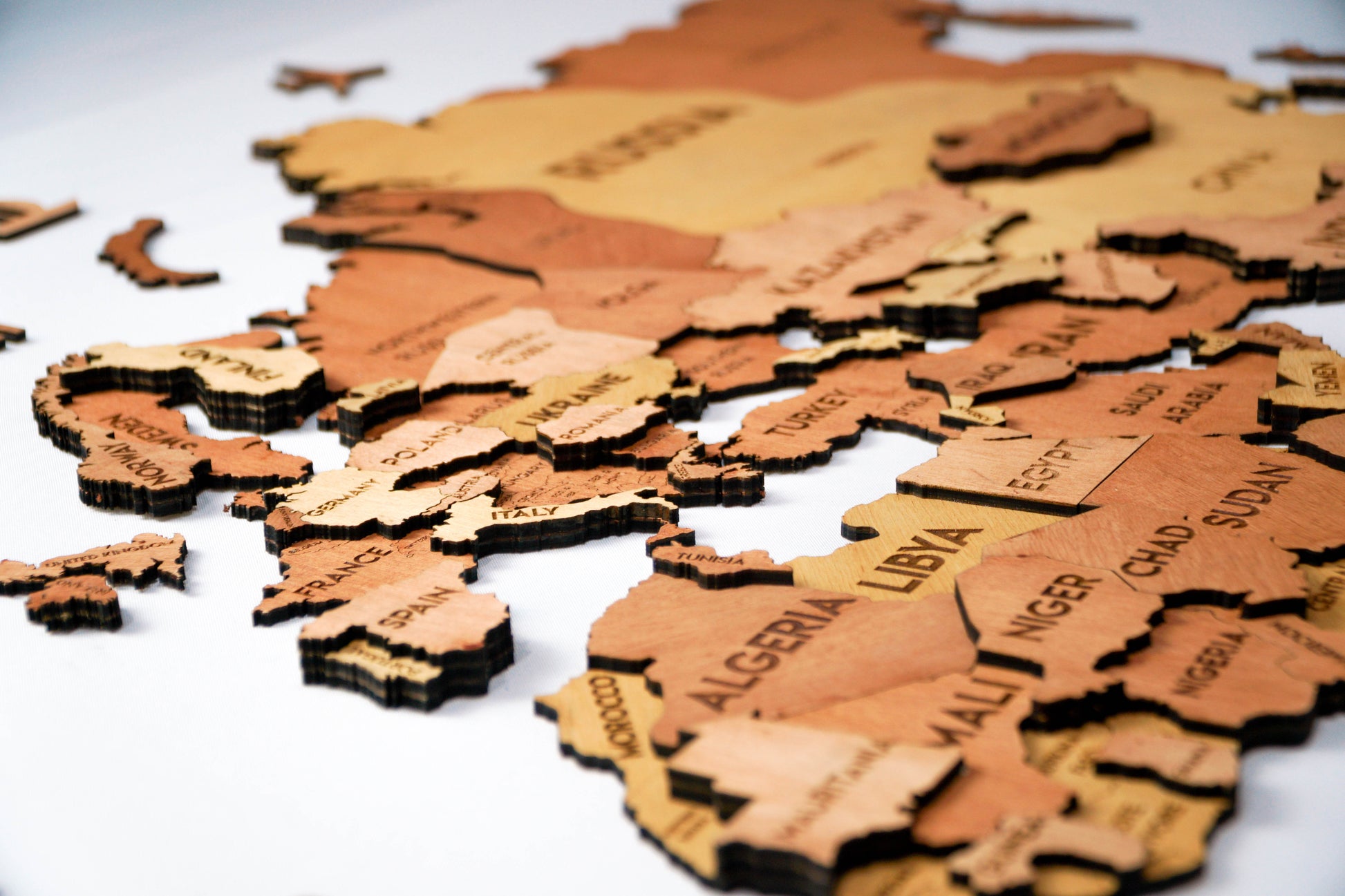 3D Wooden Multilayer world map color Sunrise