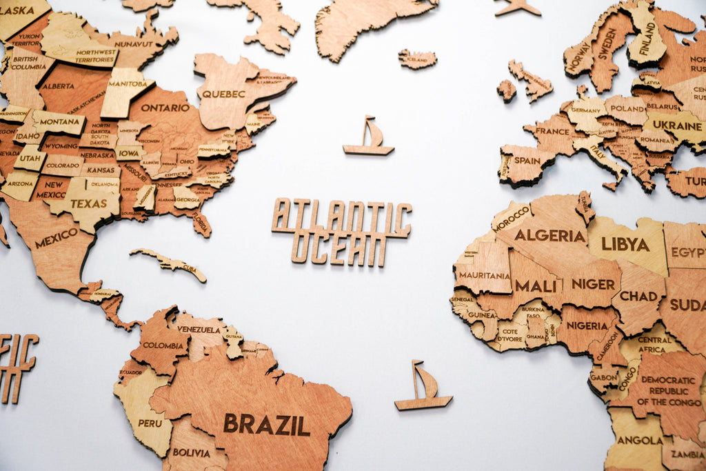 3D Wooden Multilayer world map color Sunrise