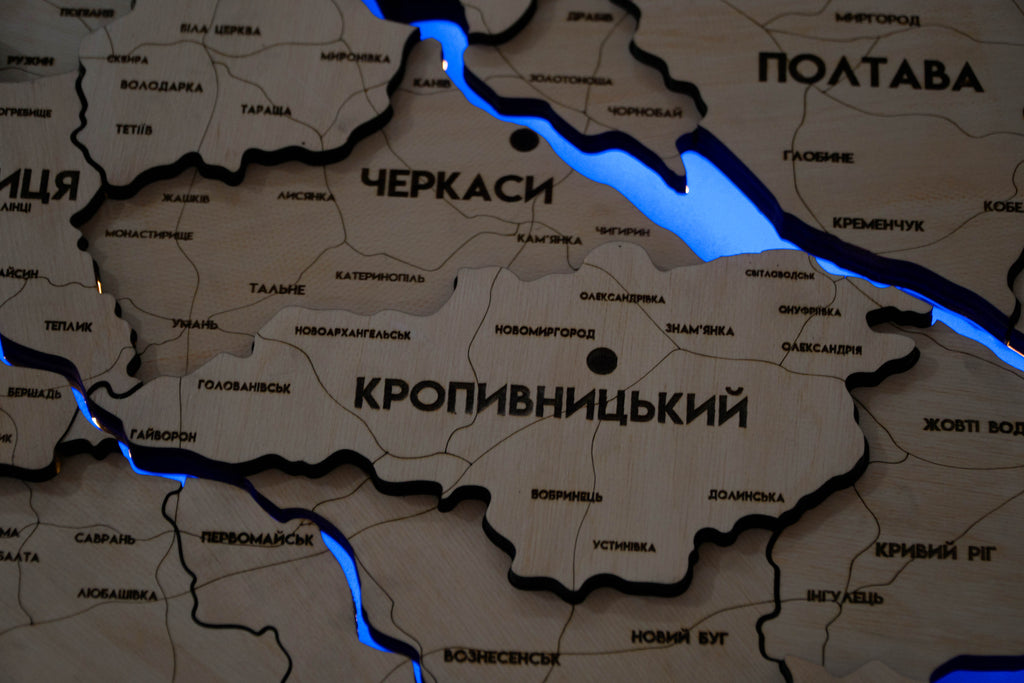 Multilayer Ukraine LED map with backlighting of rivers color Natural