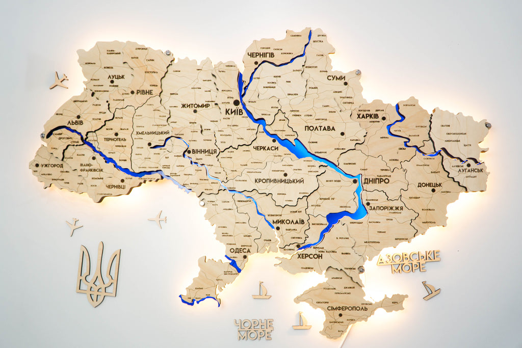 Multilayer Ukraine LED map with backlighting of rivers color Natural