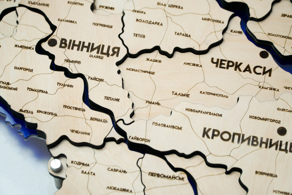 Multilayer Ukraine LED map with backlighting of rivers color Natural