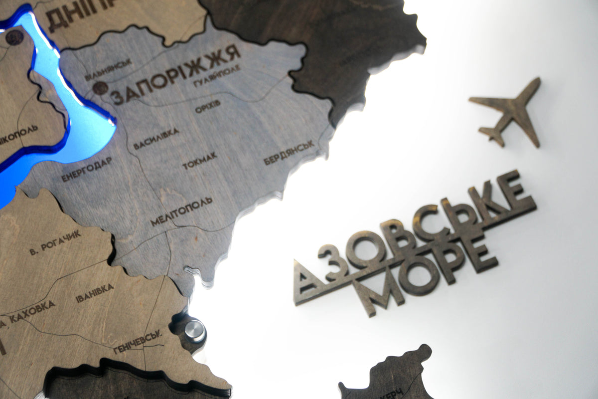 Multilayer Ukraine LED map with backlighting of rivers color Loft