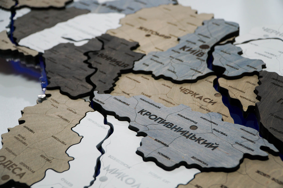 Multilayer Ukraine LED map with backlighting of rivers color Loft