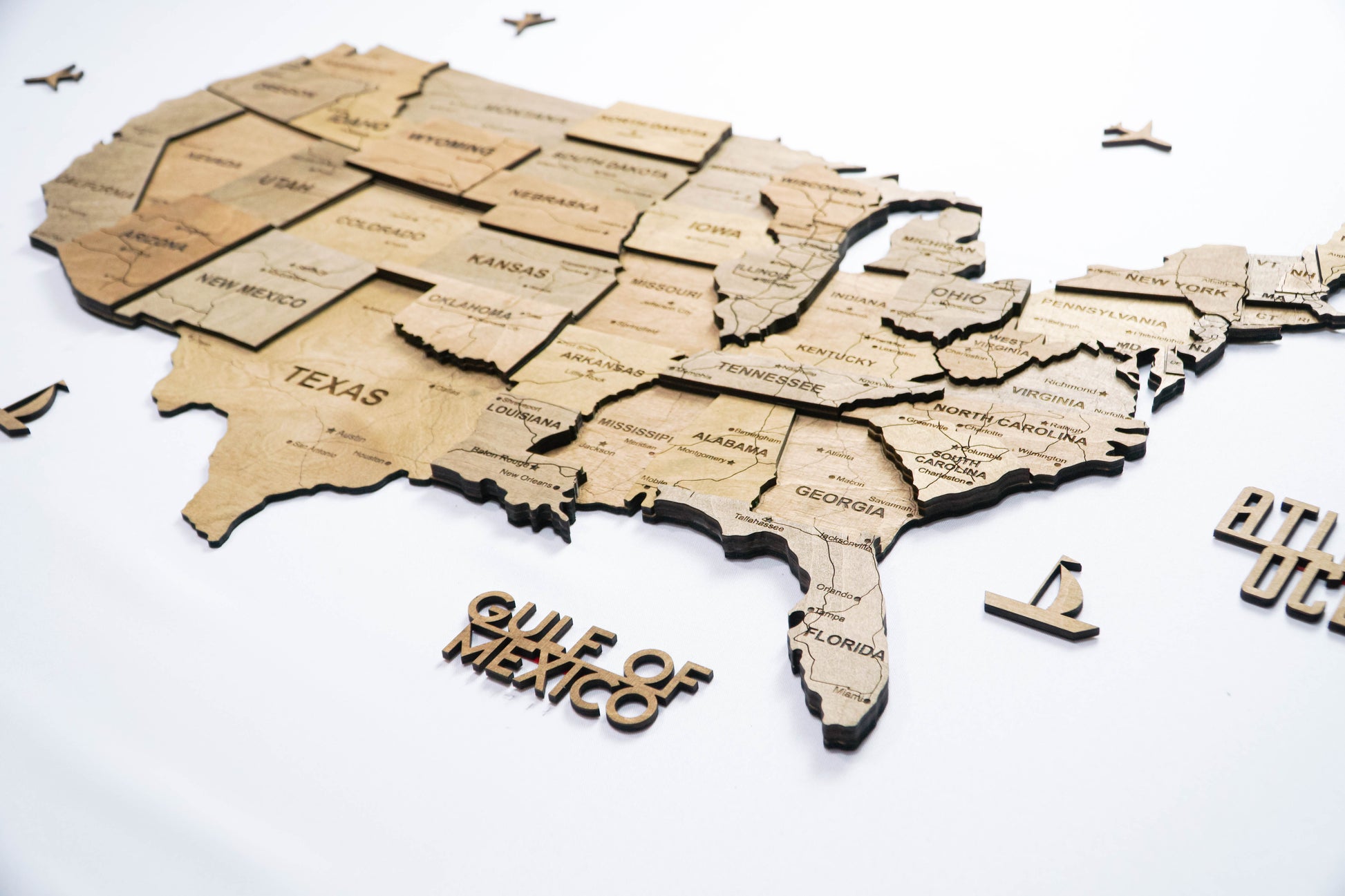 3D Wooden USA Map, color Dark Tree