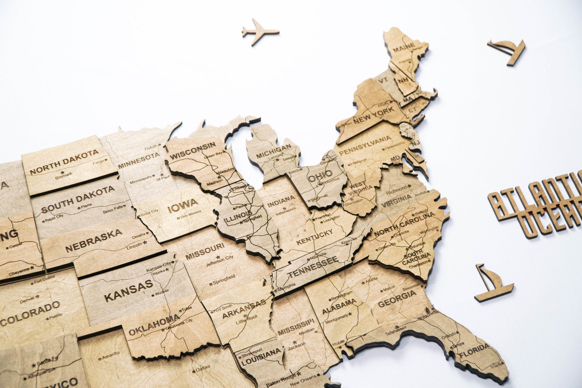 3D Wooden USA Map, color Dark Tree