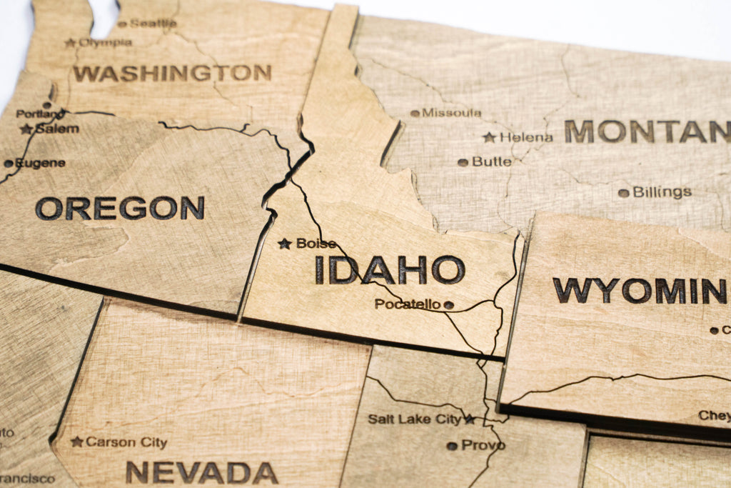 3D Wooden USA Map, color Dark Tree