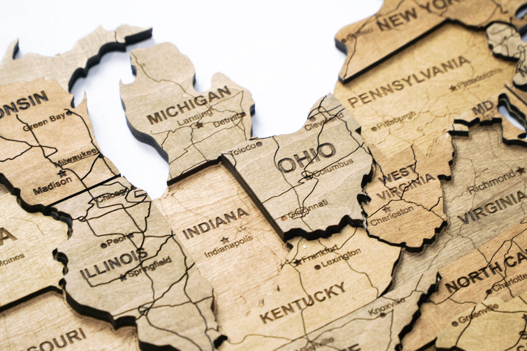 3D Wooden USA Map, color Dark Tree