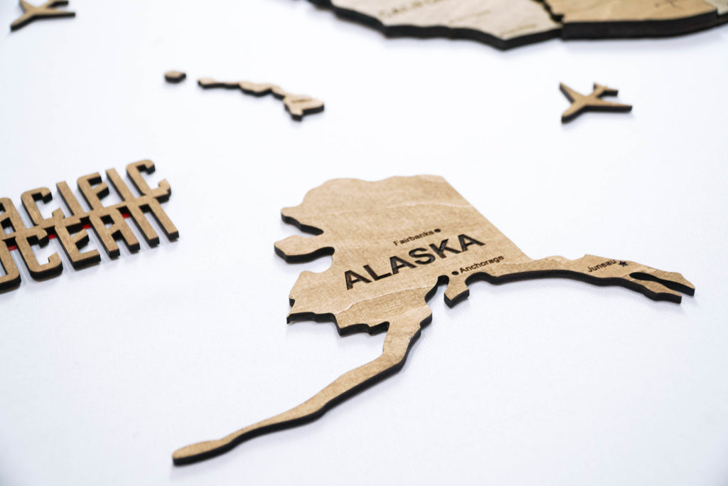 3D Wooden USA Map, color Dark Tree