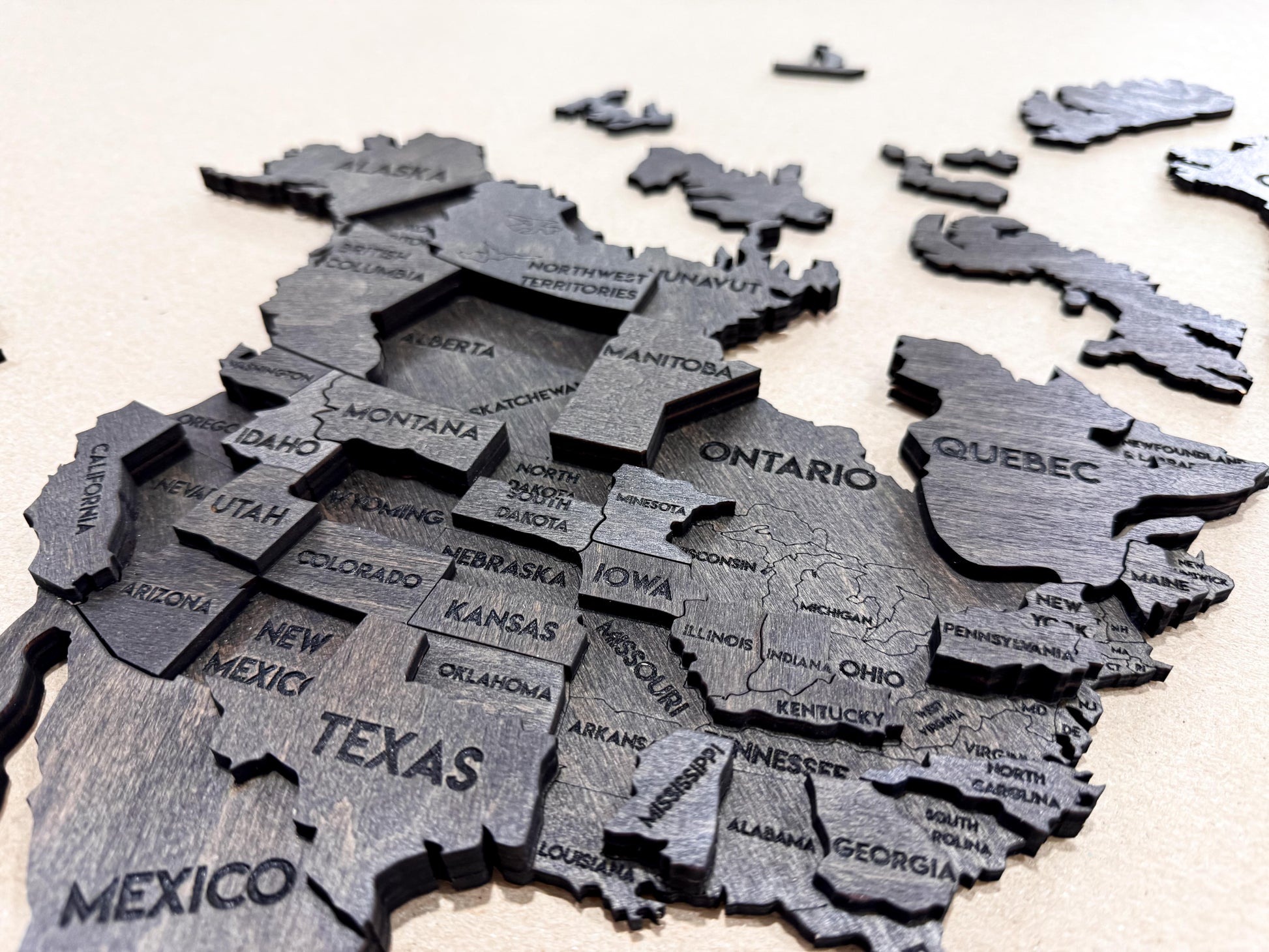 3D Wooden Multilayer world map color Dark