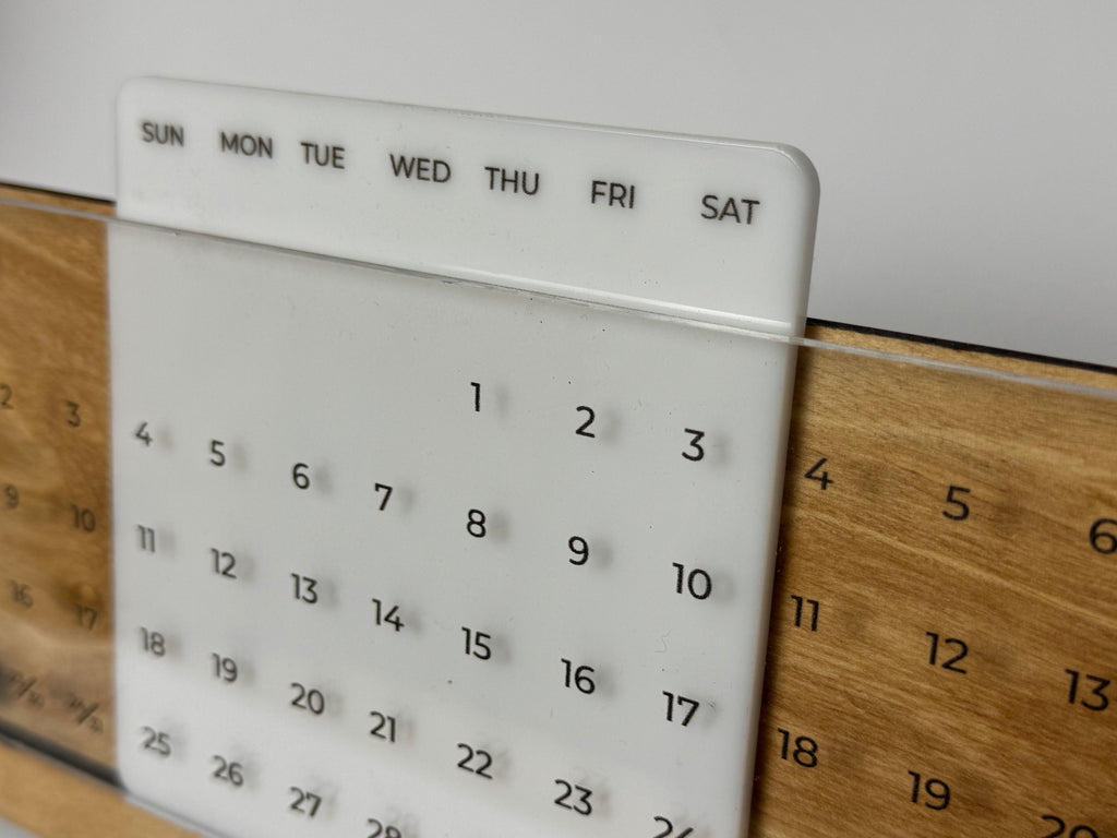 Universal Wooden Desk Calendar with Acrylic, Natural Silver Bark Wood
