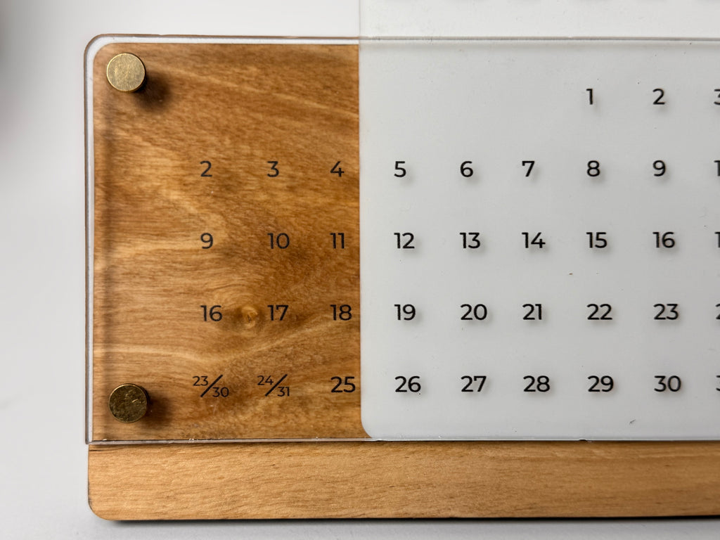 Universal Wooden Desk Calendar with Acrylic, Natural Silver Bark Wood