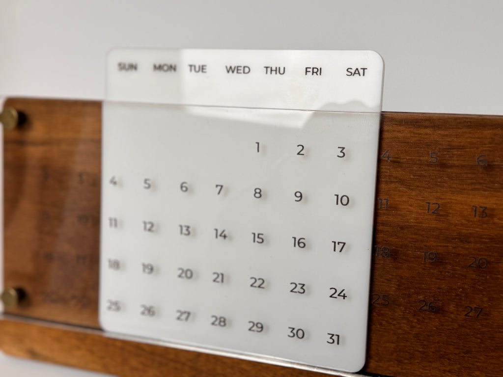 Universal Wooden Desk Calendar with Acrylic, Natural Walnut Wood