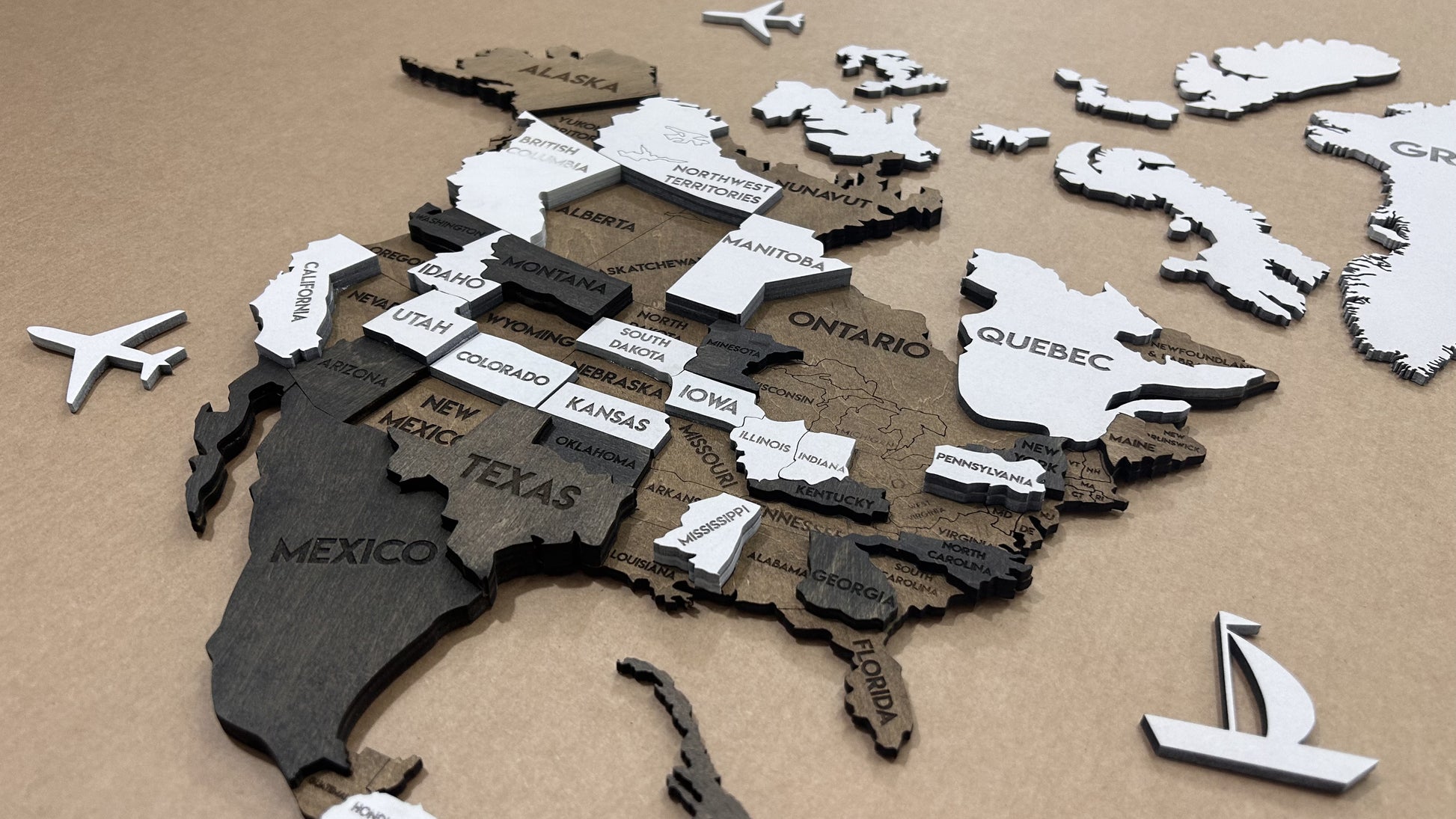 3D Wooden Multilayer world map color Grunge