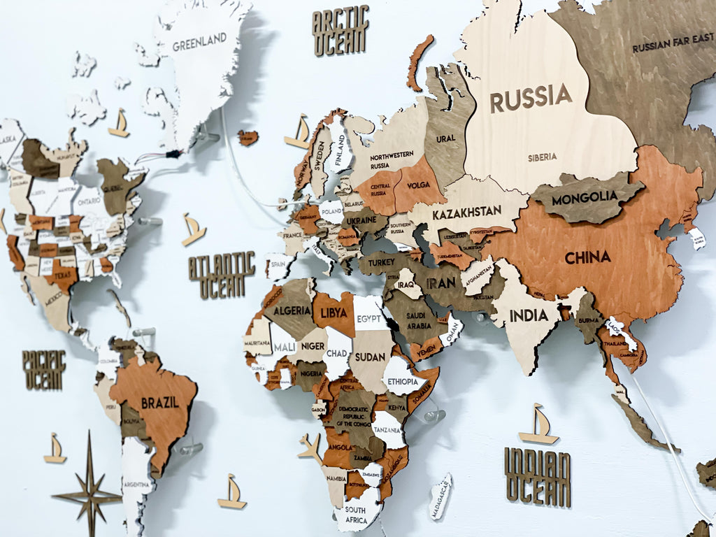 LED 3D Wooden Multilayer world map color Dublin