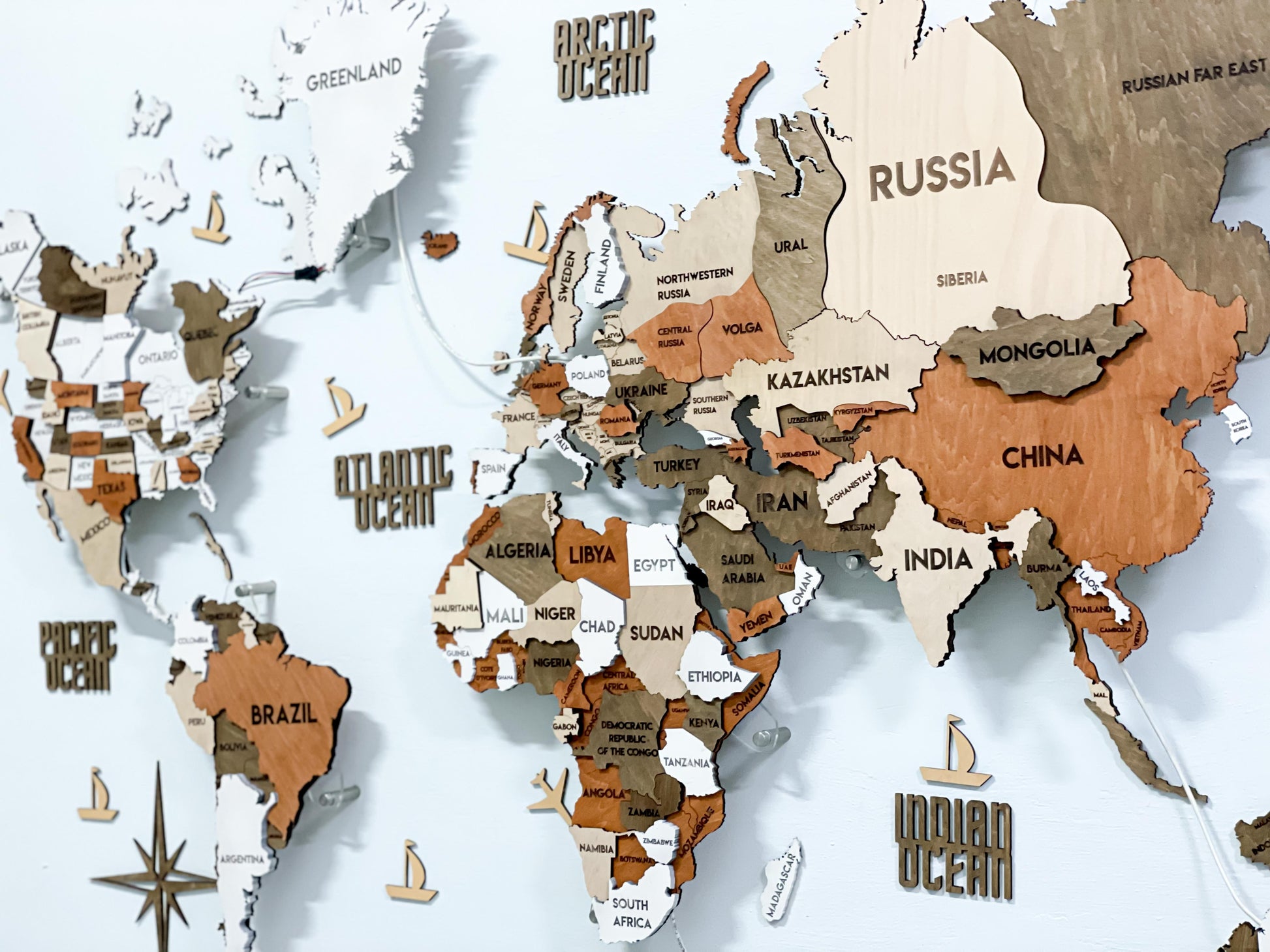 LED 3D Wooden Multilayer world map color Dublin