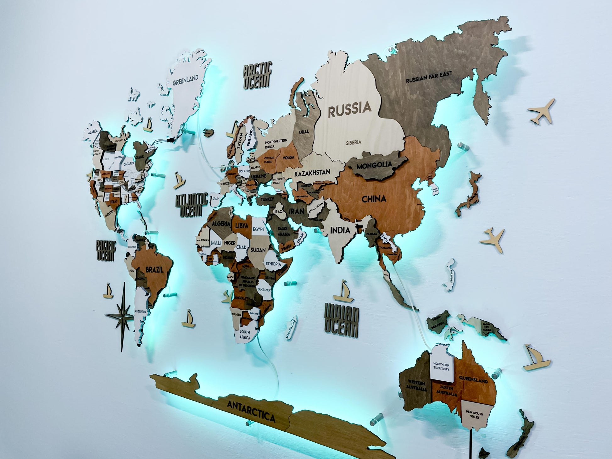 LED 3D Wooden Multilayer world map color Dublin
