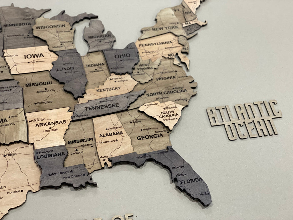 3D Wooden USA Map, color Elis