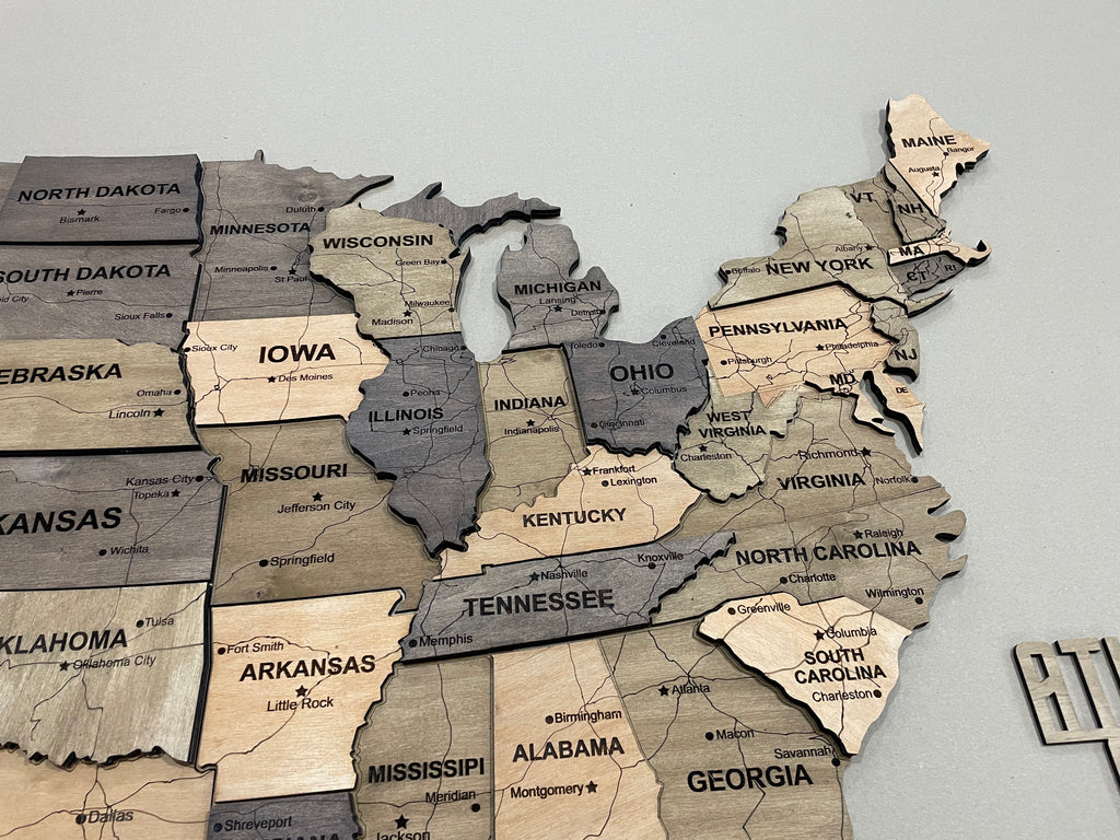 3D Wooden USA Map, color Elis