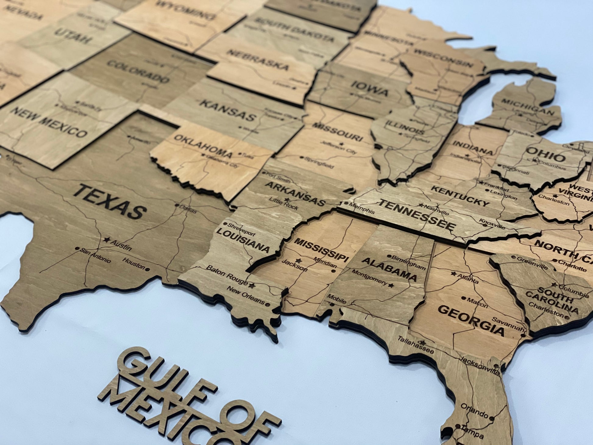 3D Wooden USA Map, color Light tree