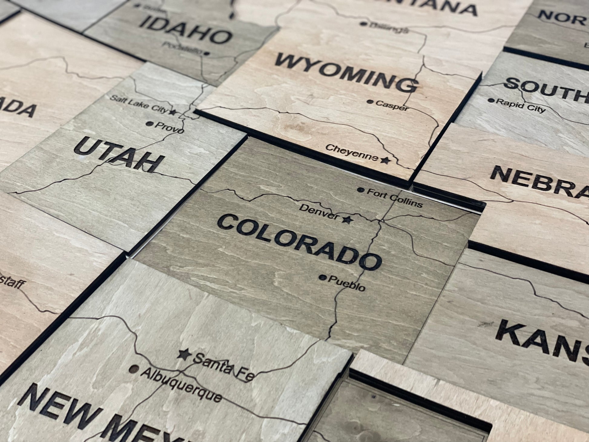 3D Wooden USA Map, color Light tree