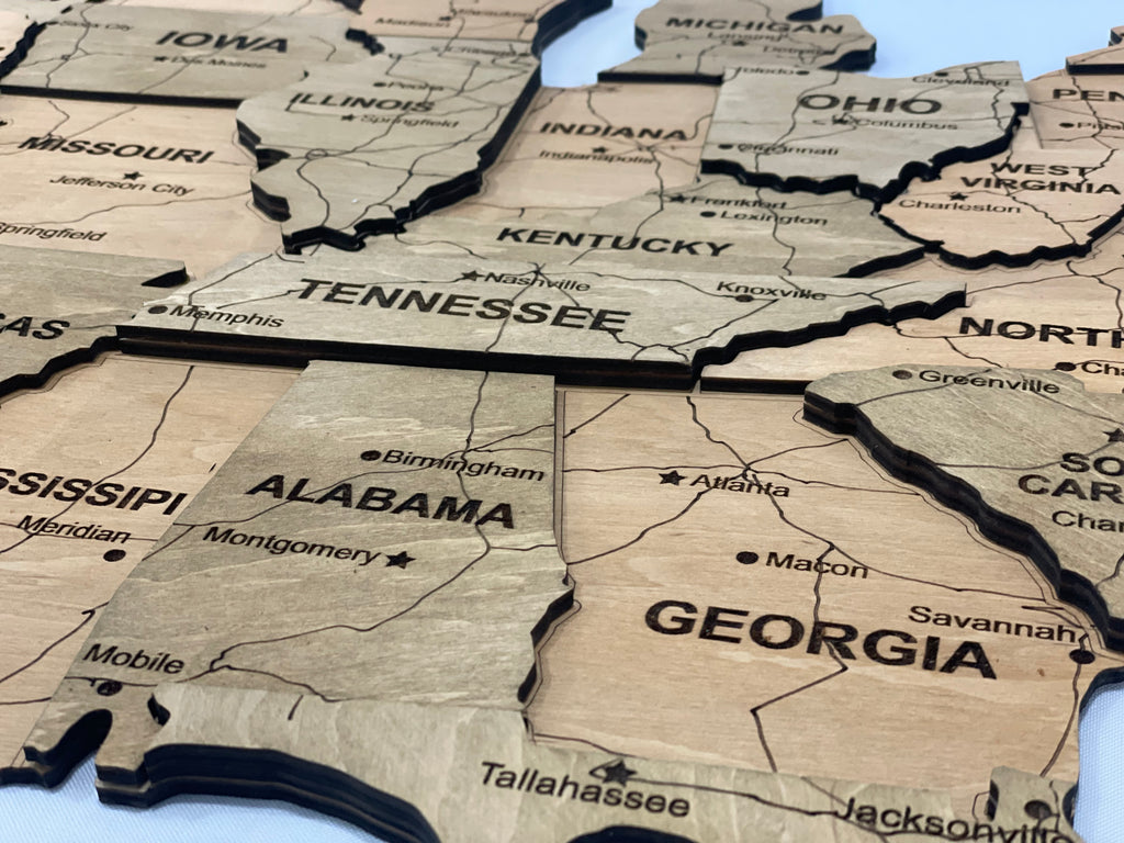 3D Wooden USA Map, color Light tree