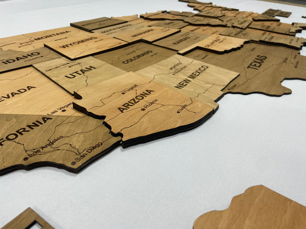 3D Wooden USA Map, color Light tree