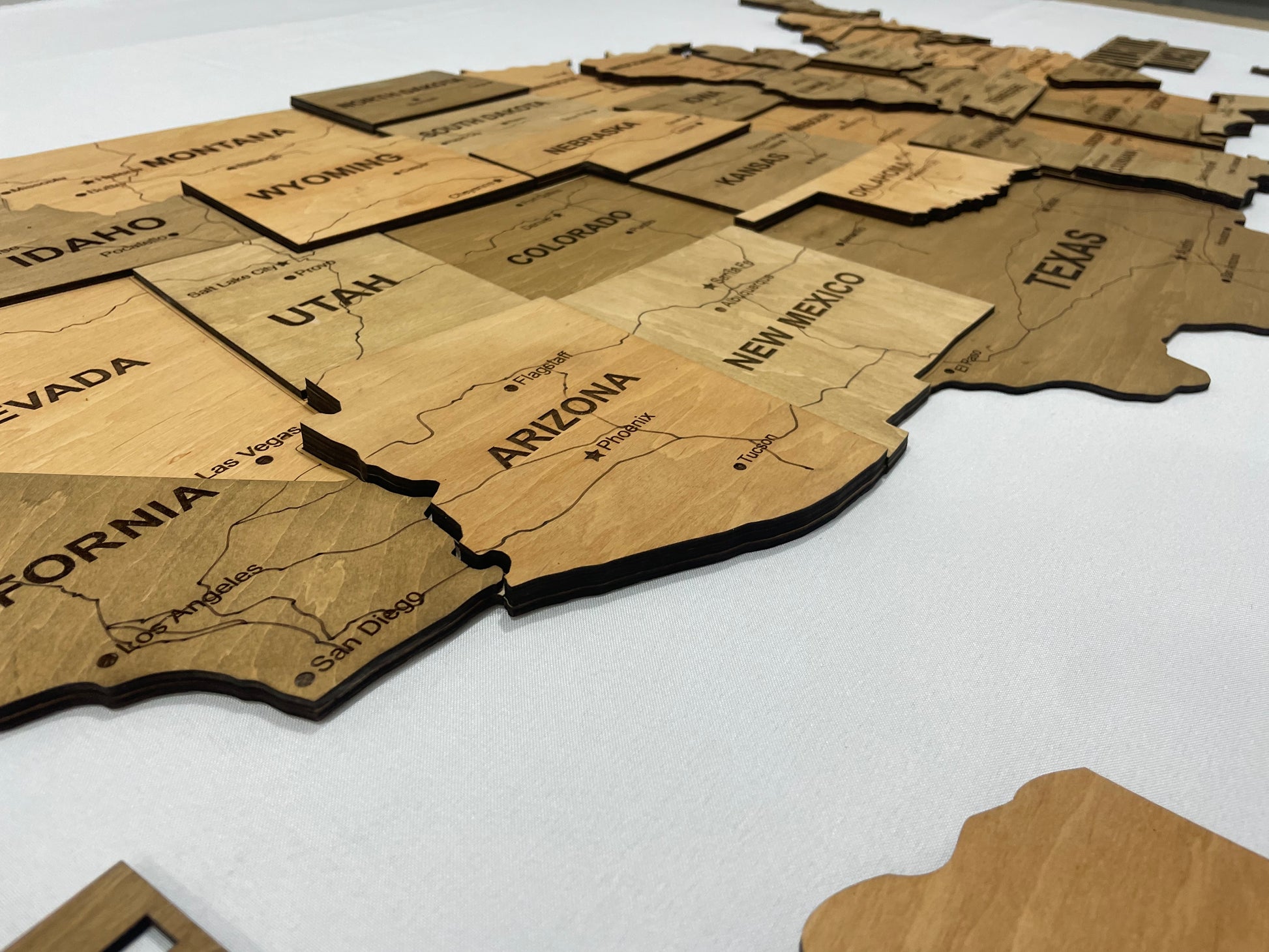 3D Wooden USA Map, color Light tree