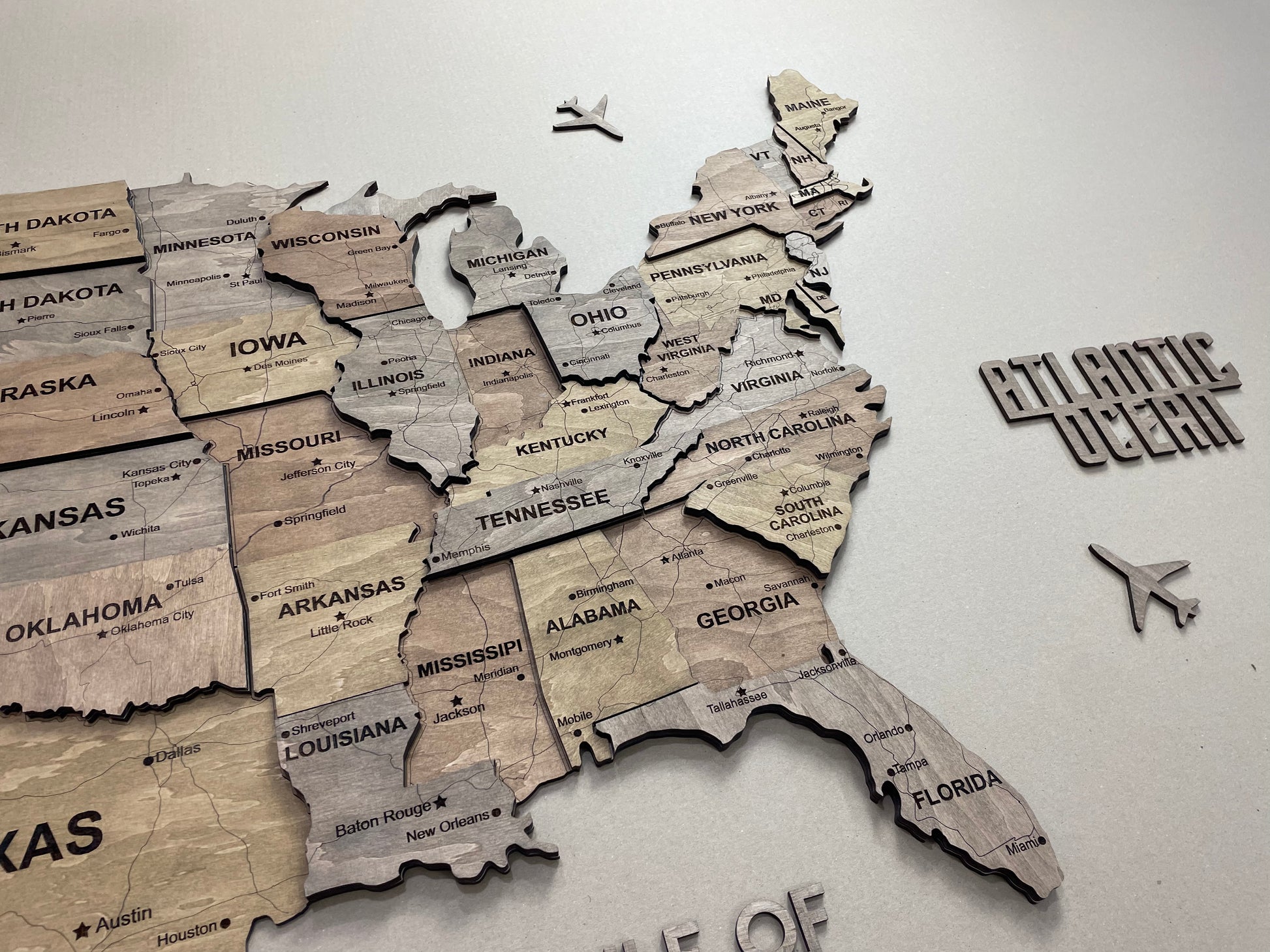 3D Wooden USA Map, color Dark Nut