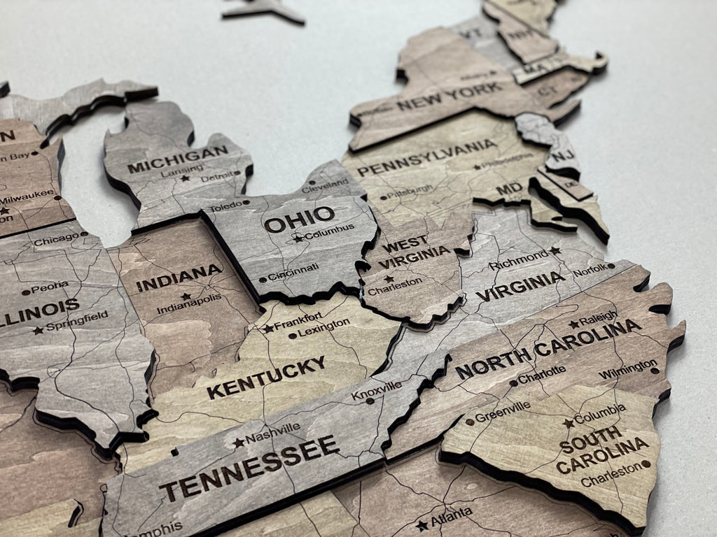 3D Wooden USA Map, color Dark Nut