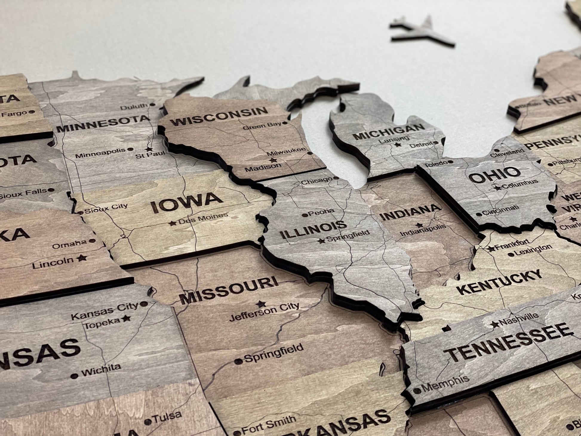 3D Wooden USA Map, color Dark Nut