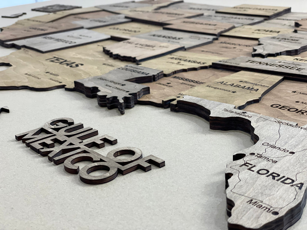 3D Wooden USA Map, color Dark Nut