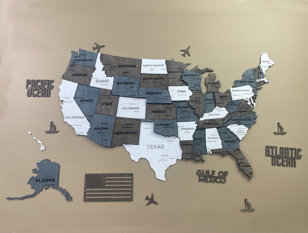 3D Wooden USA Map, color Loft