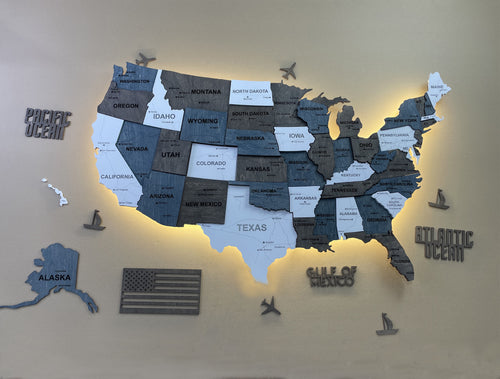 3D LED Wooden USA Map, color Loft
