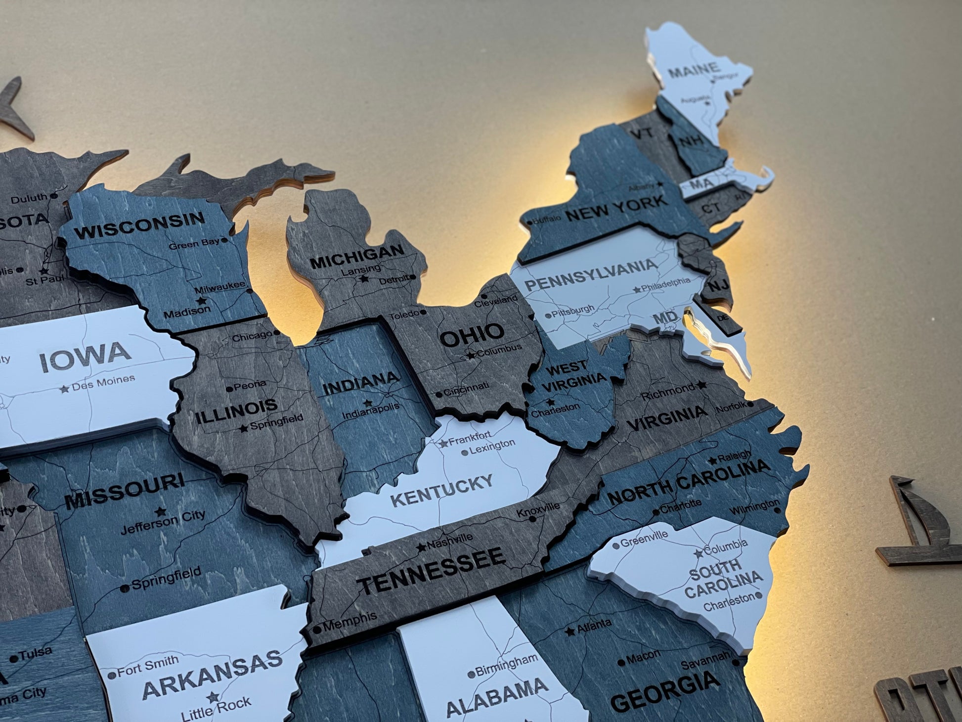 3D LED Wooden USA Map, color Loft