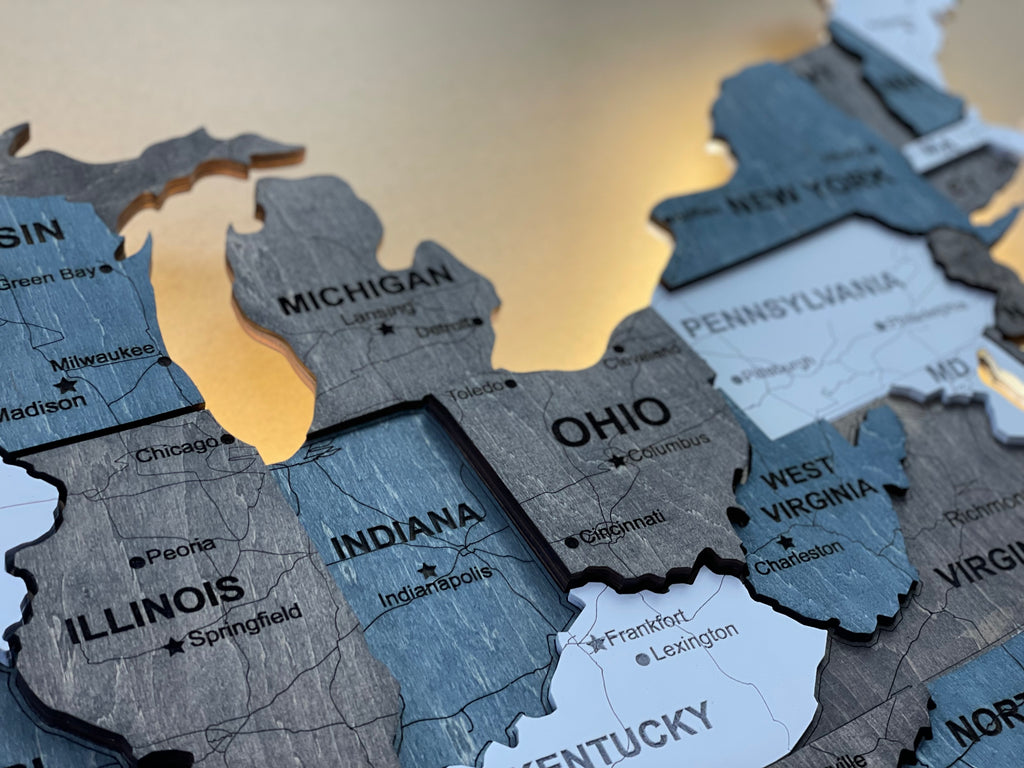 3D LED Wooden USA Map, color Loft