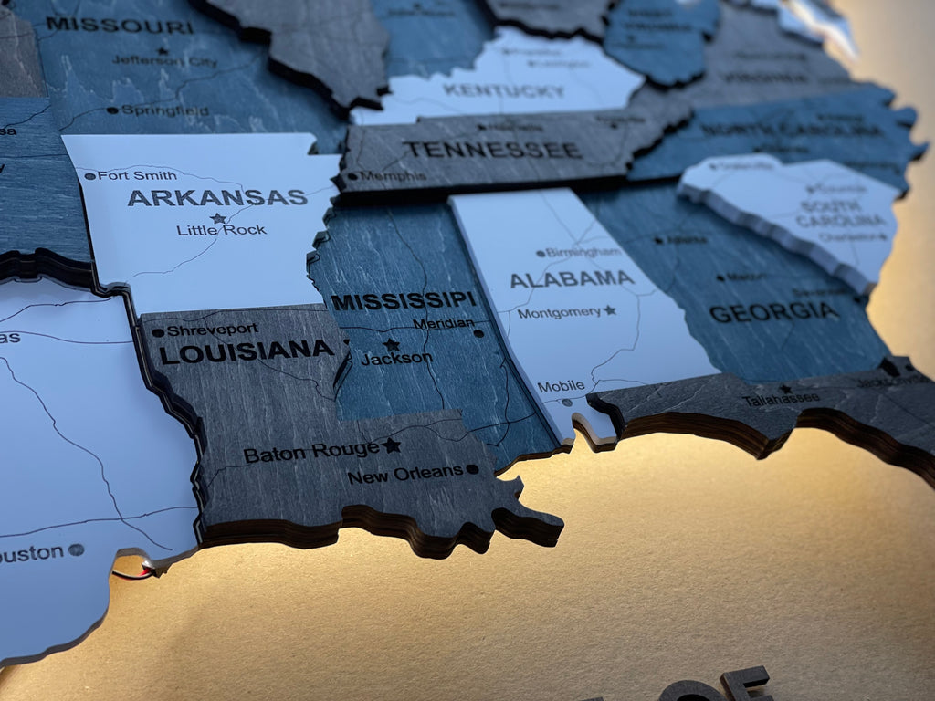 3D LED Wooden USA Map, color Loft