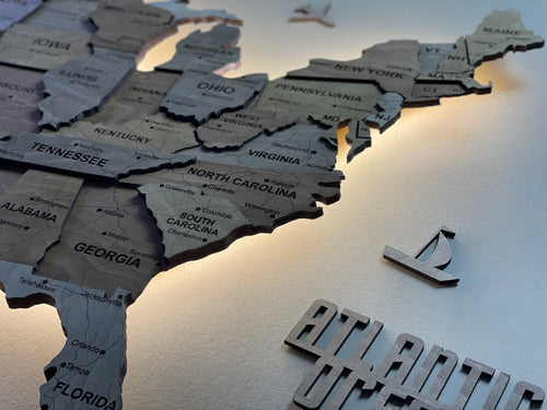 3D LED Wooden USA Map, color Dark Nut