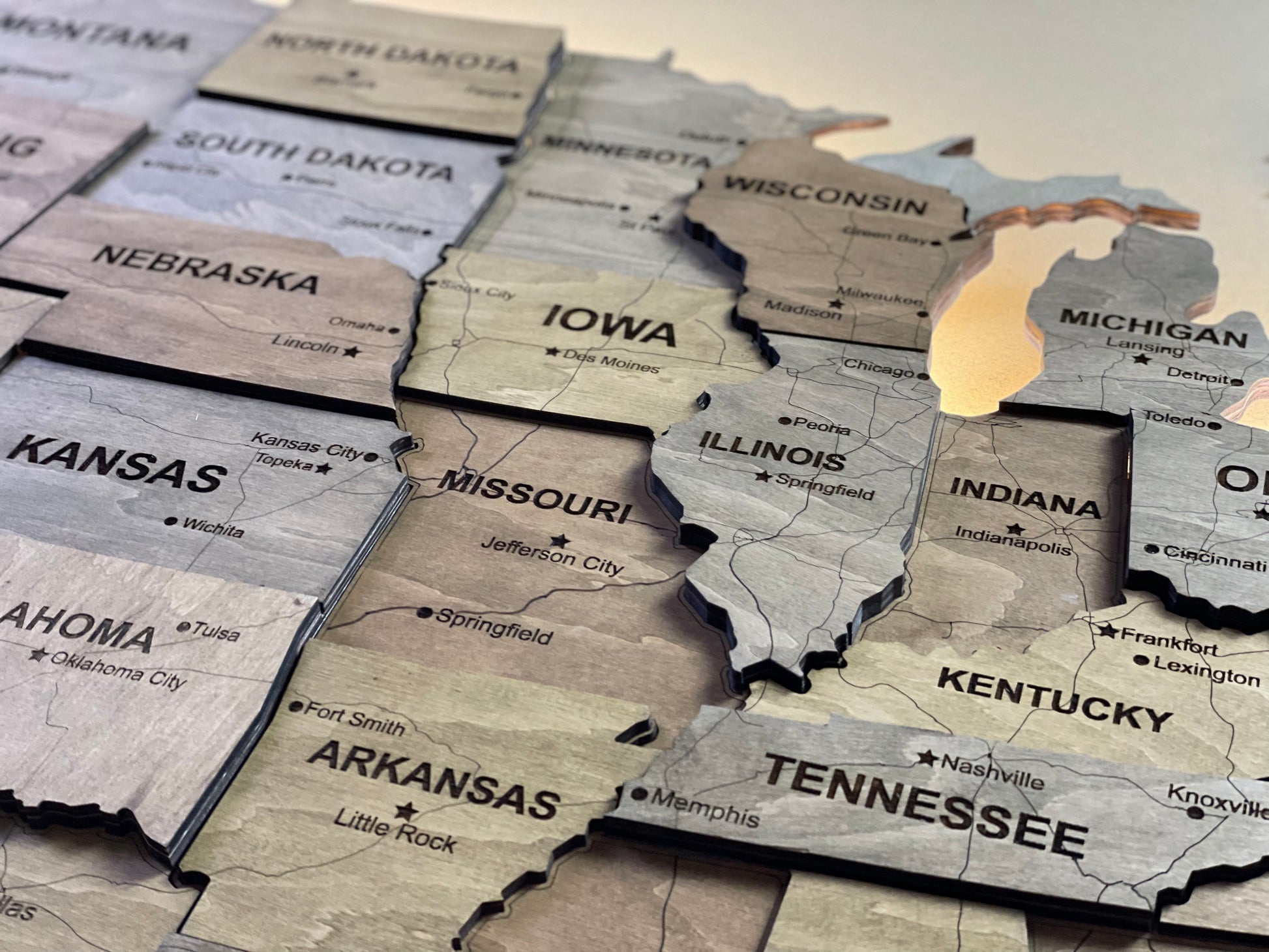 3D LED Wooden USA Map, color Dark Nut