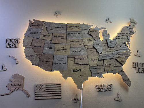 3D LED Wooden USA Map, color Dark Nut